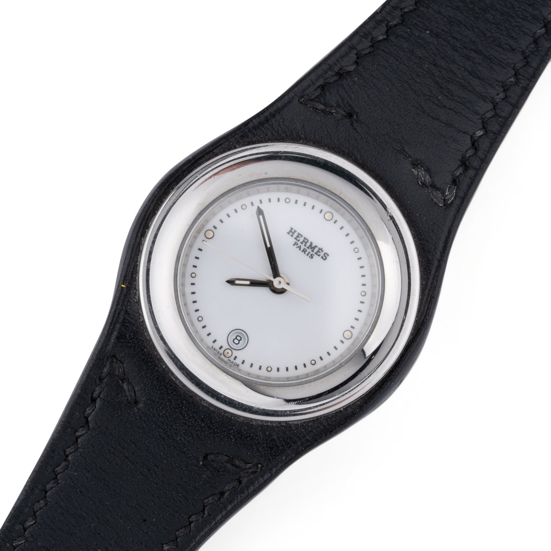 Hermès, vintage "Harnais" watch, in steel on leather