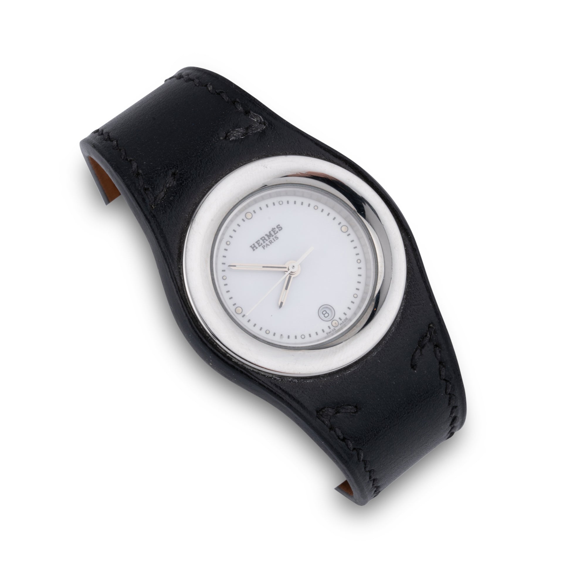 Hermès, montre "Harnais" vintage, en acier sur cuir