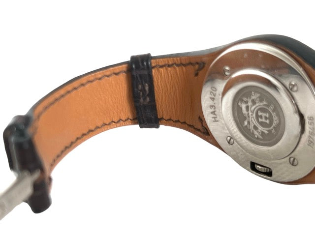 Hermès, Gold-plated Harnais watch on exotic leather