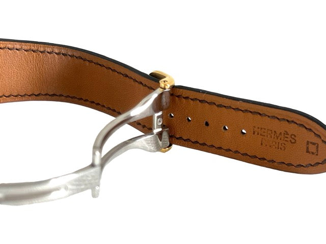 Hermès, Gold-plated Harnais watch on exotic leather