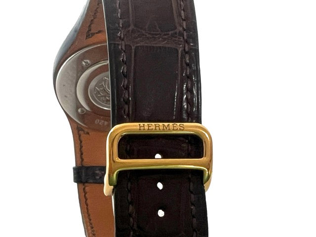 Hermès, Gold-plated Harnais watch on exotic leather