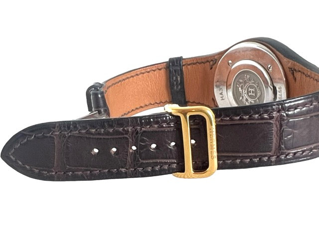 Hermès, Gold-plated Harnais watch on exotic leather