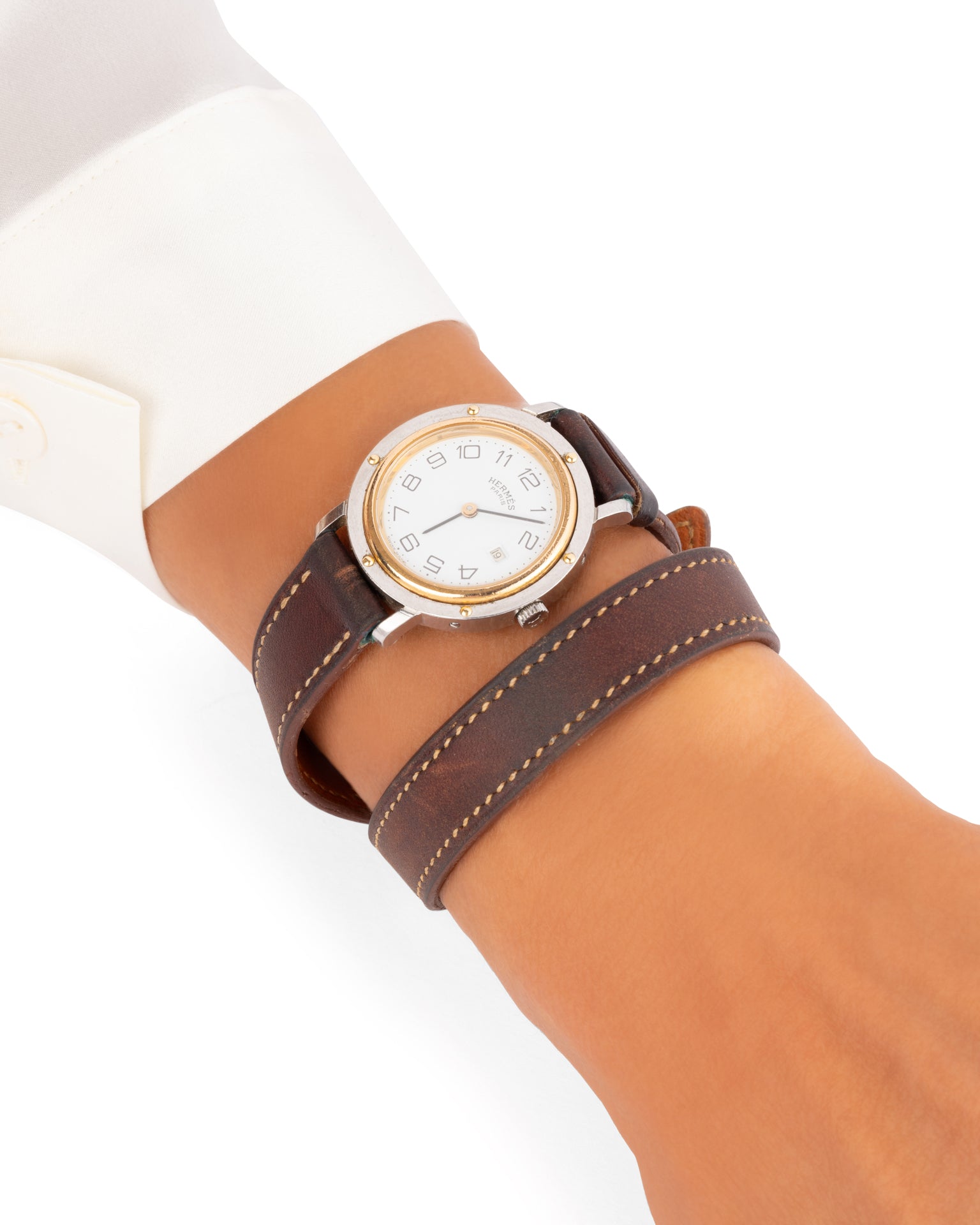 Hermes, Montre "Clipper" Acier sur Cuir