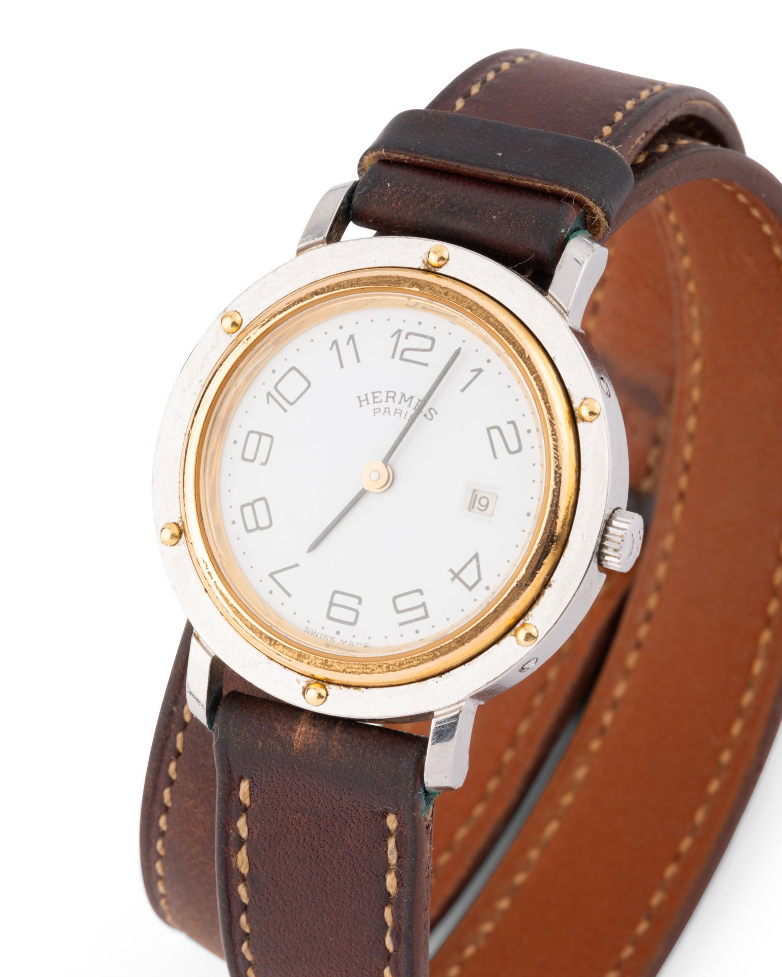 Hermes, "Clipper" Watch, Steel on Leather