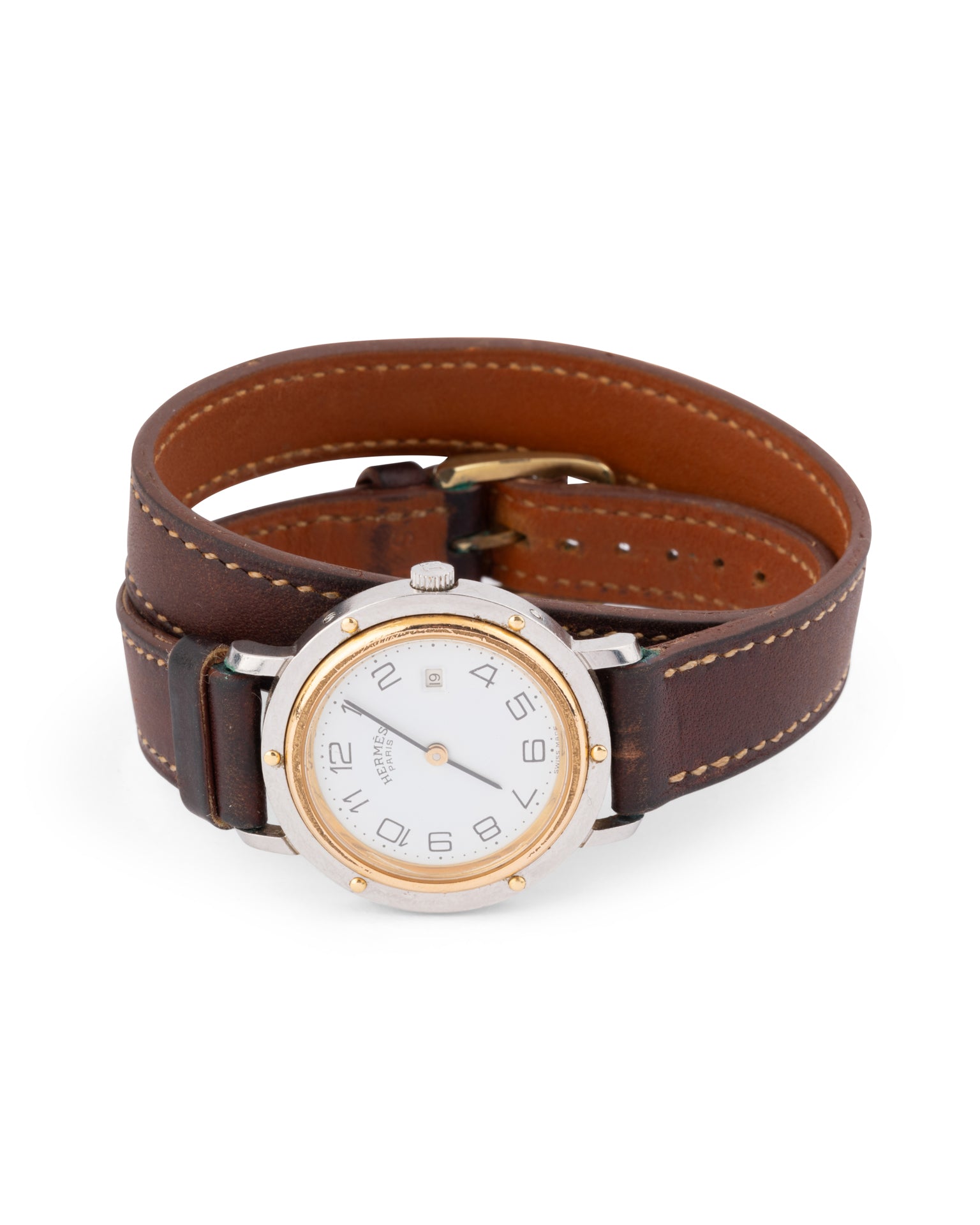 Hermes, "Clipper" Watch, Steel on Leather