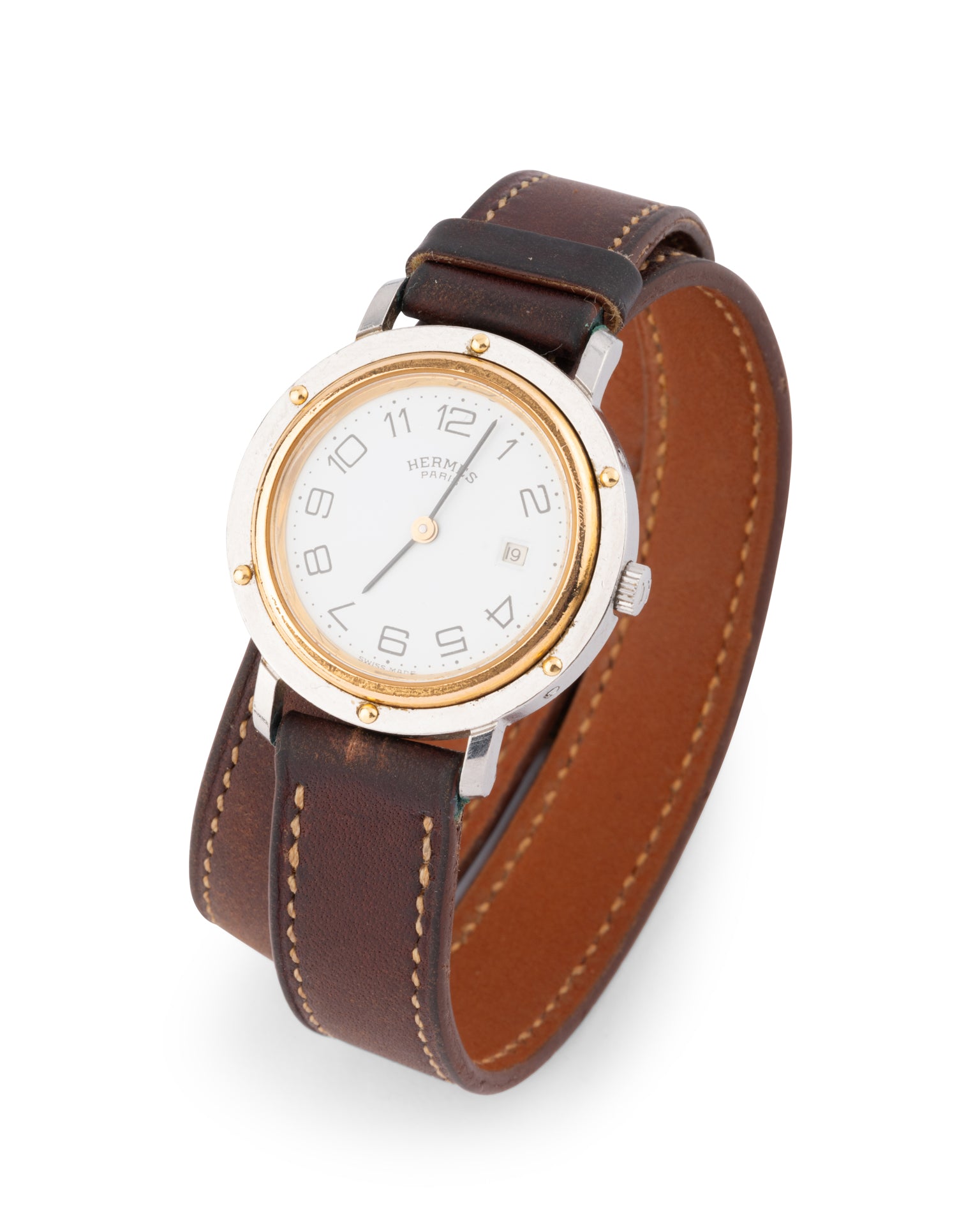 Hermes, "Clipper" Watch, Steel on Leather