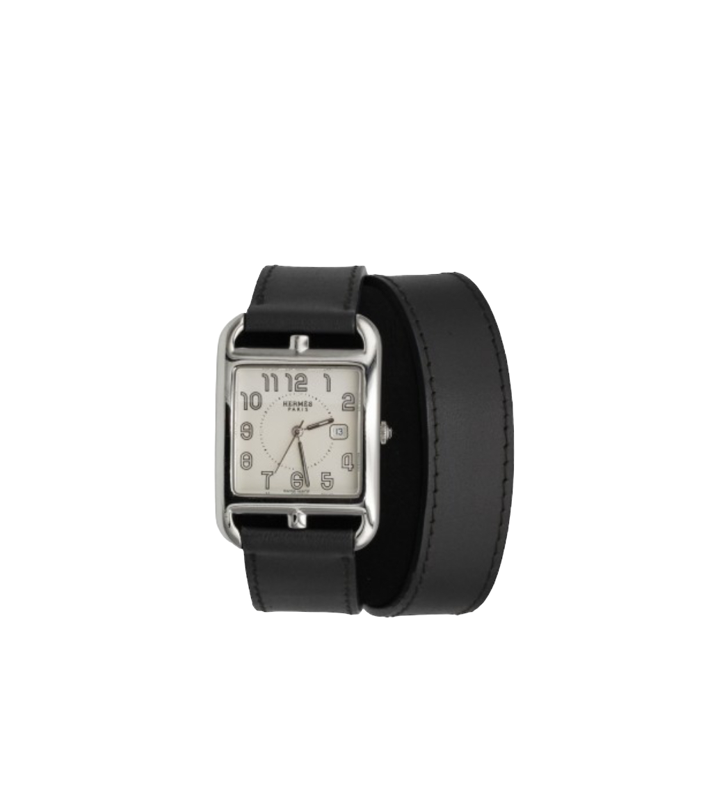 Hermès, "Cape Cod" watch in steel on a long leather strap