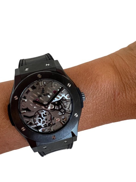 A Hublot Classic Fusion Skeleton Black Ceramic Watch
