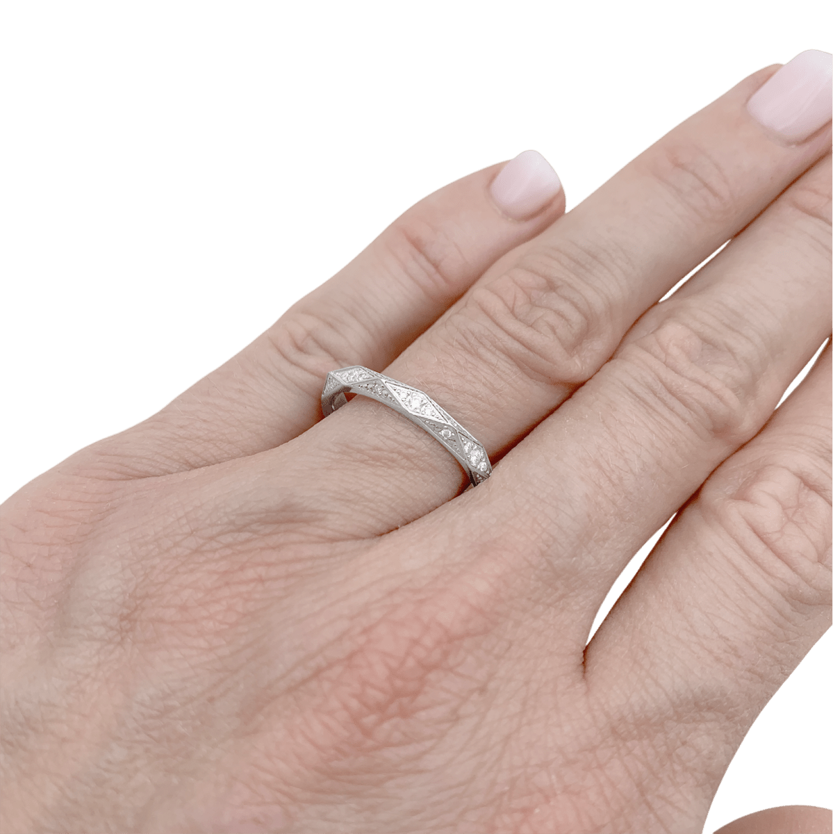 Alliance Boucheron "Facette" platine, diamants. - Maison Eloe