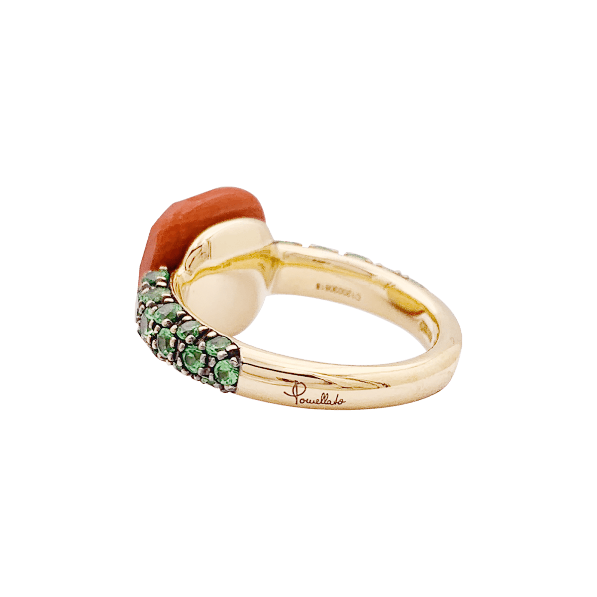 Bague Pomellato "Capri" en or rose, corail et tsavorites. - Maison Eloe