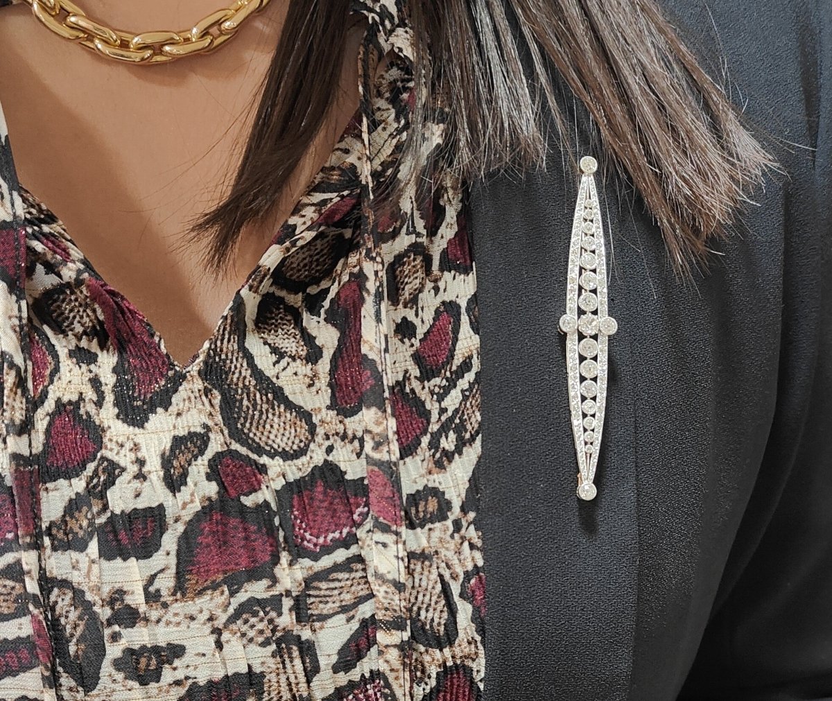 Importante broche Art Déco en or jaune platine et diamants - Maison Eloe