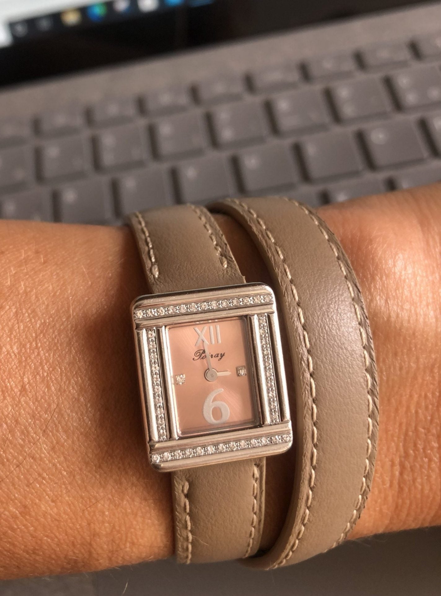 Poiray, "my first mini" model watch in white gold and diamond
