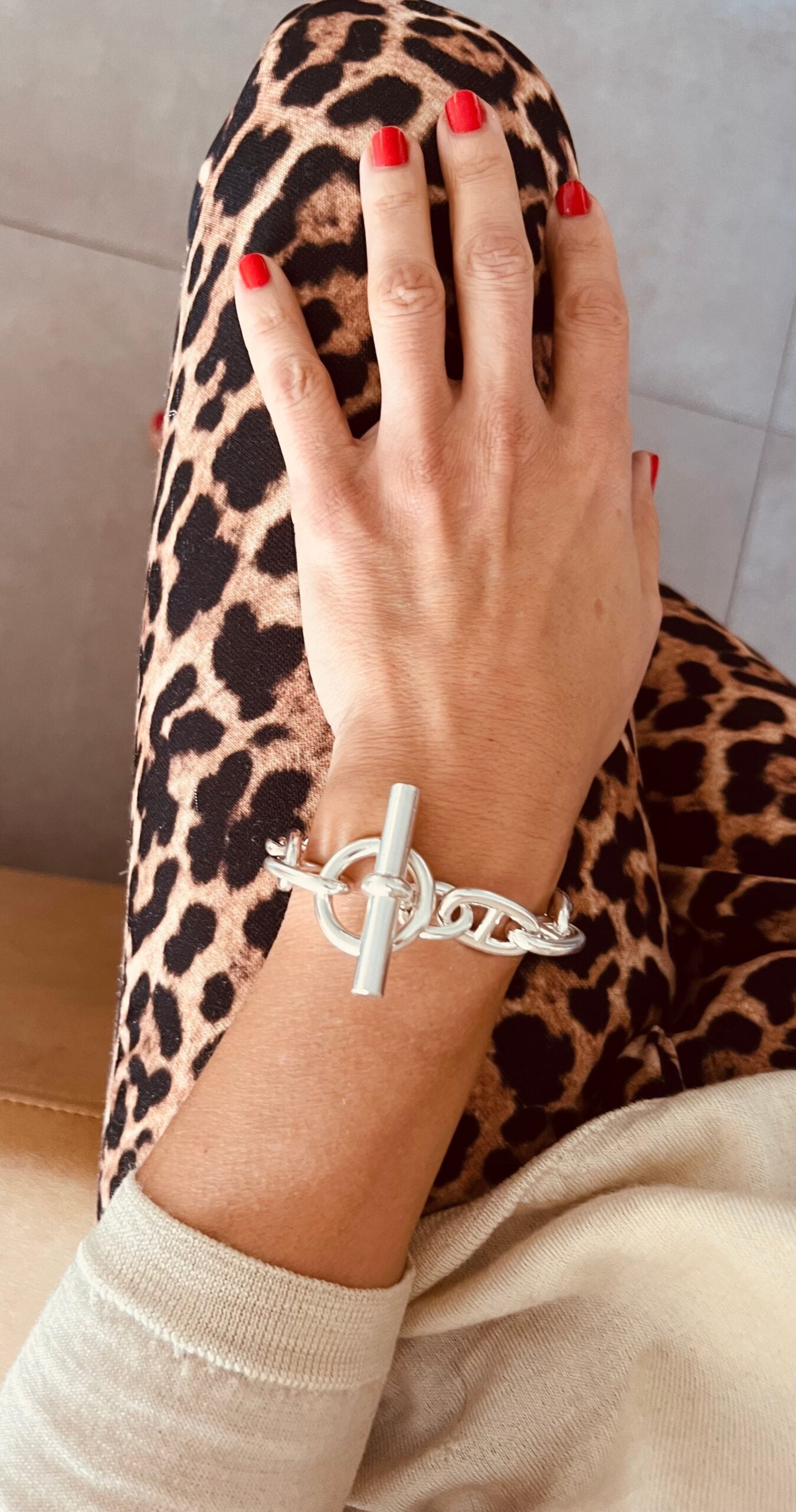 Silver bracelet from the house of Hermès, iconic anchor chain model.