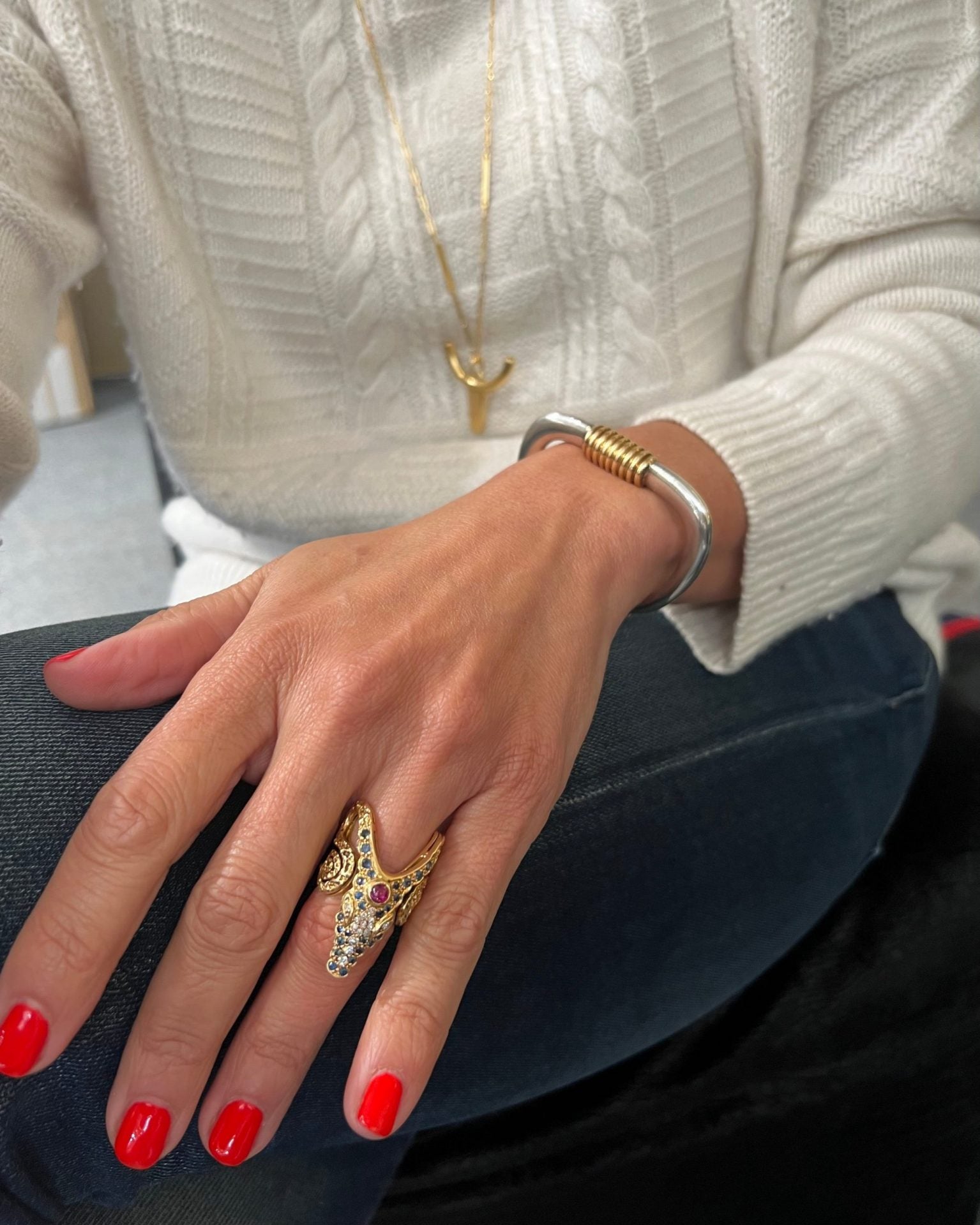 Silver and gold rigid bracelet from Zolotas