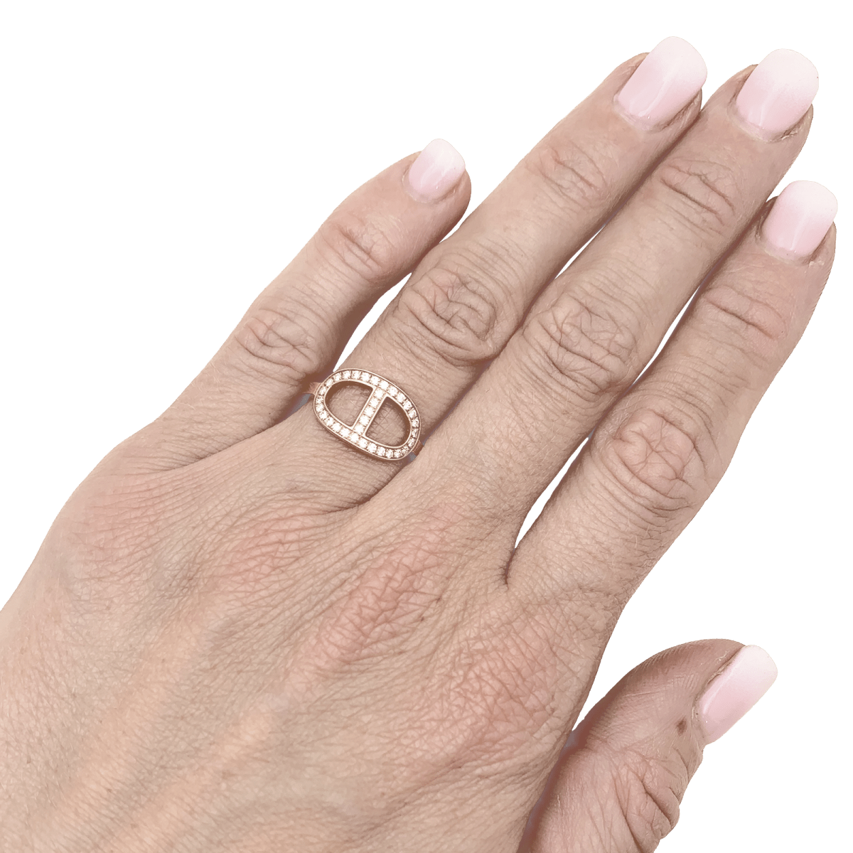 Bague Hermès, "Chaîne d'ancre contour", or rose, diamants. - Maison Eloe