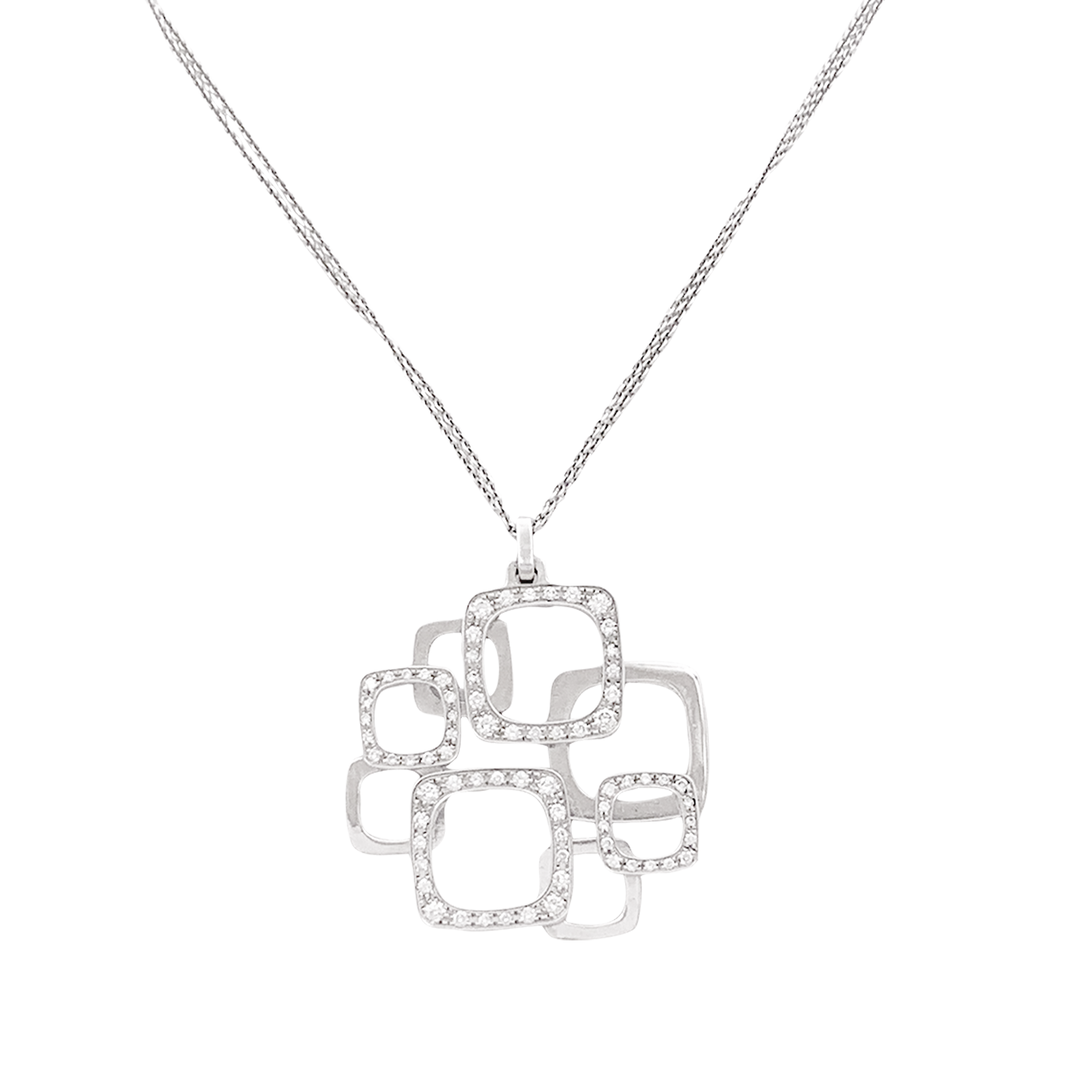 Collier Dinh Van, "Surimpression", or blanc, diamants.