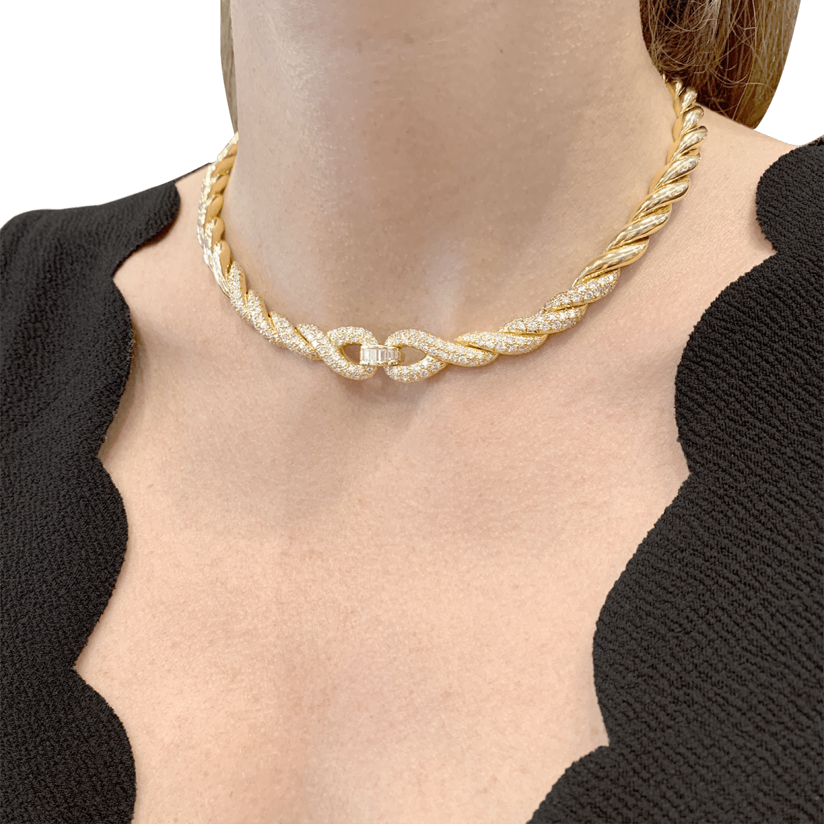 Collier vintage Fred, or jaune et diamants. - Maison Eloe