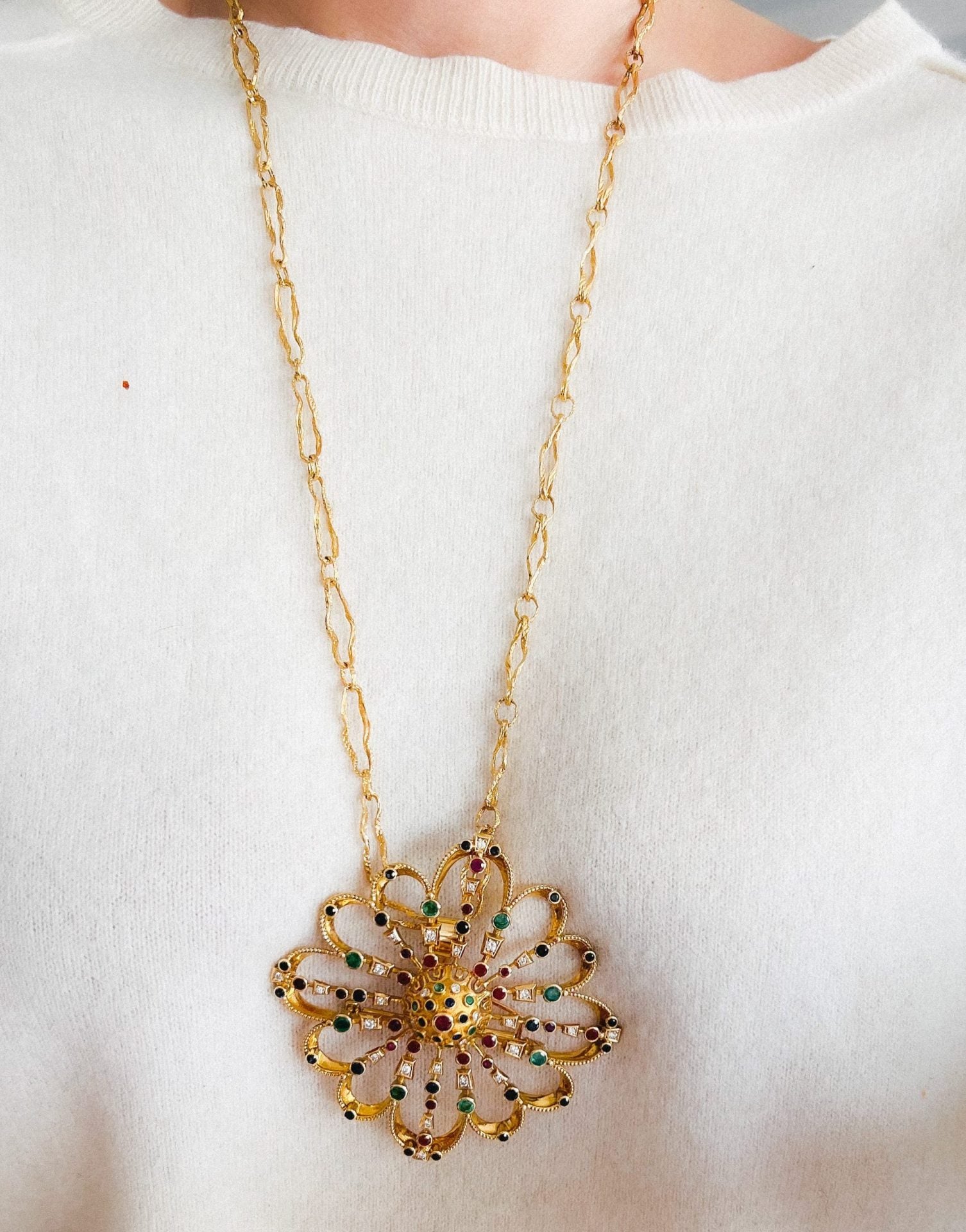 Lalaounis, yellow gold pendant and brooch decorated with precious stones