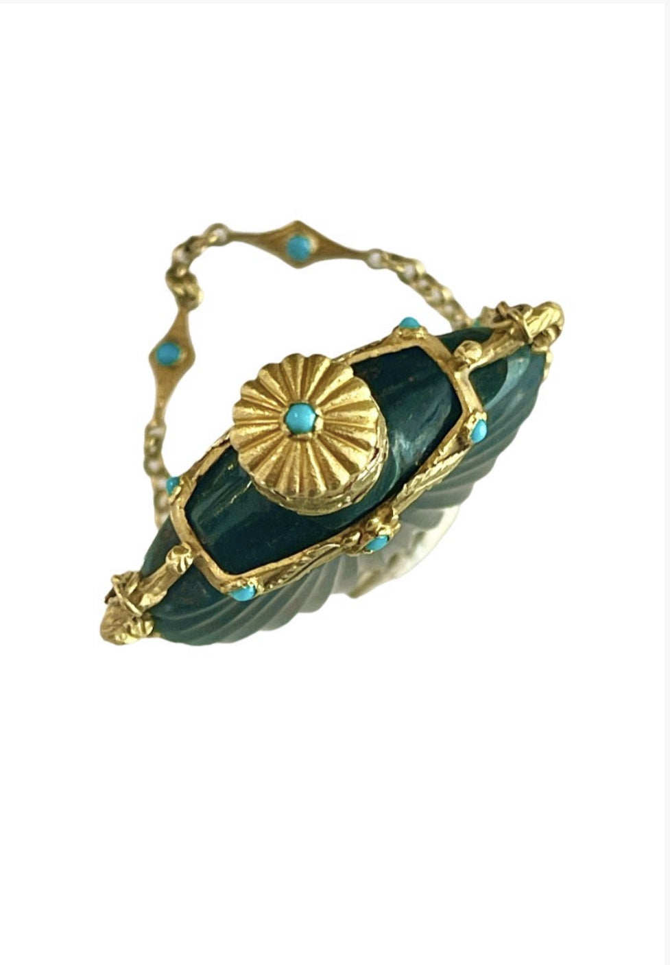 Flacon à sels en jaspe sanguin, or et turquoise