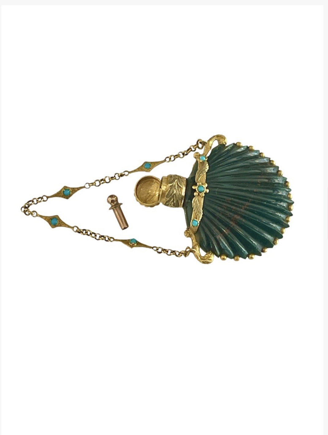 Bloodstone, gold and turquoise salt bottle