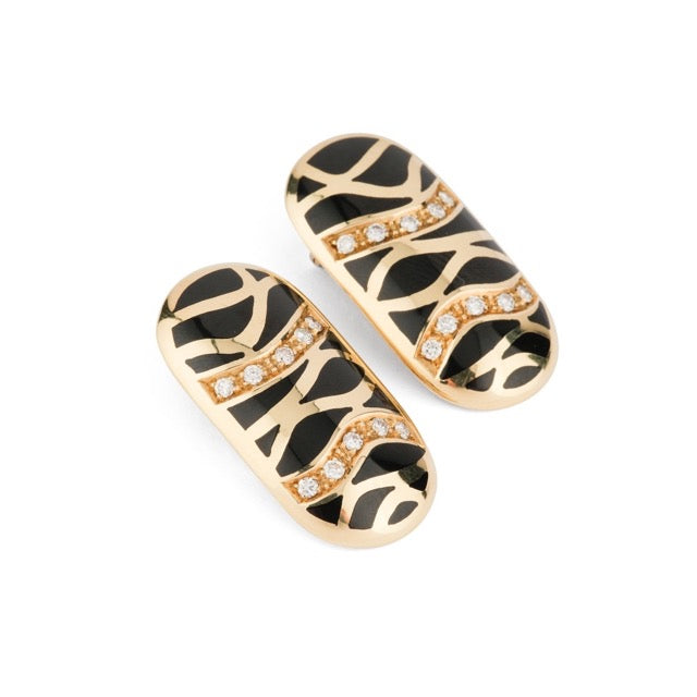 A pair of clip-on earrings from Illario in yellow gold, enamel and diamonds.
