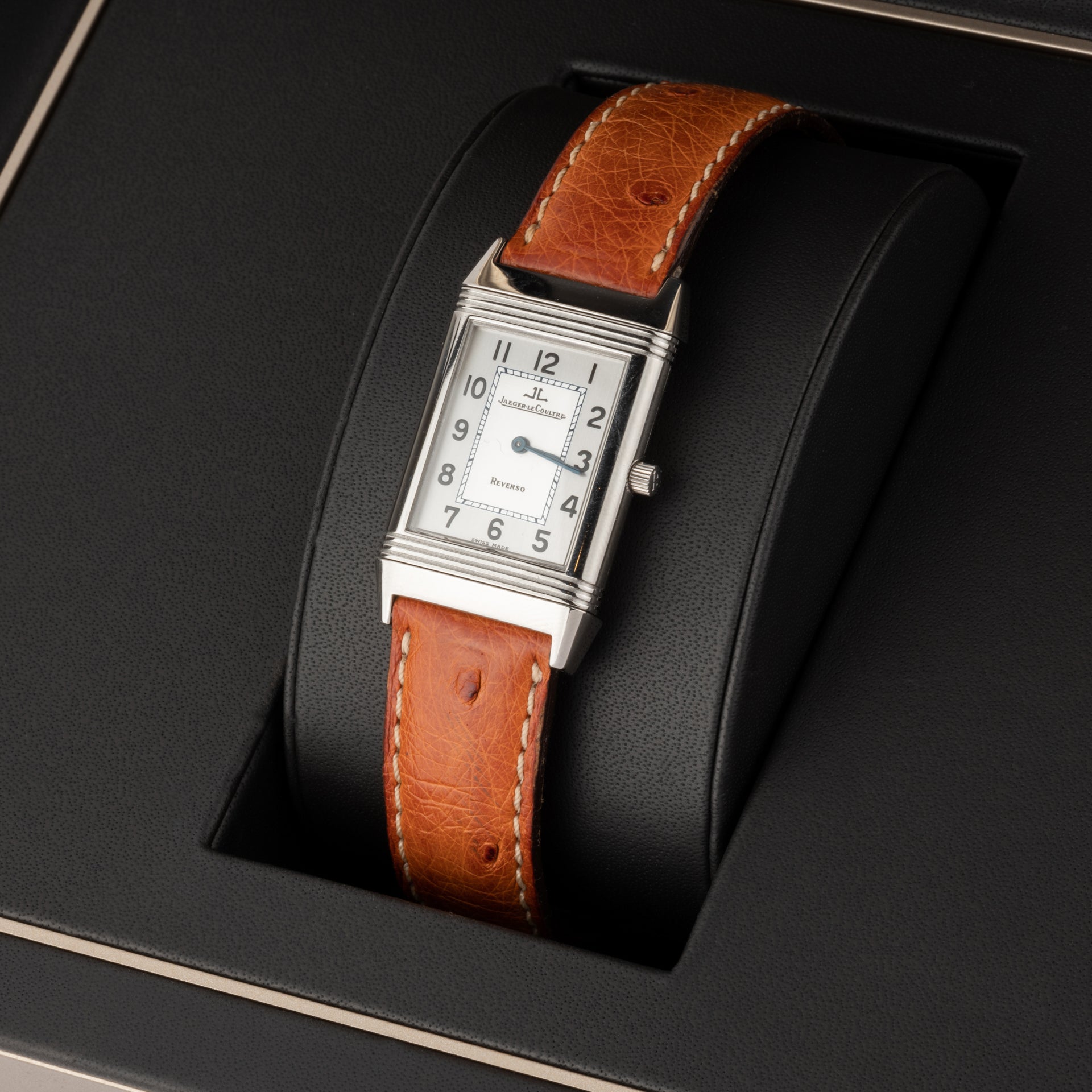 Montre Jaeger LeCoultre "Reverso" en acier sur cuir, Full Set