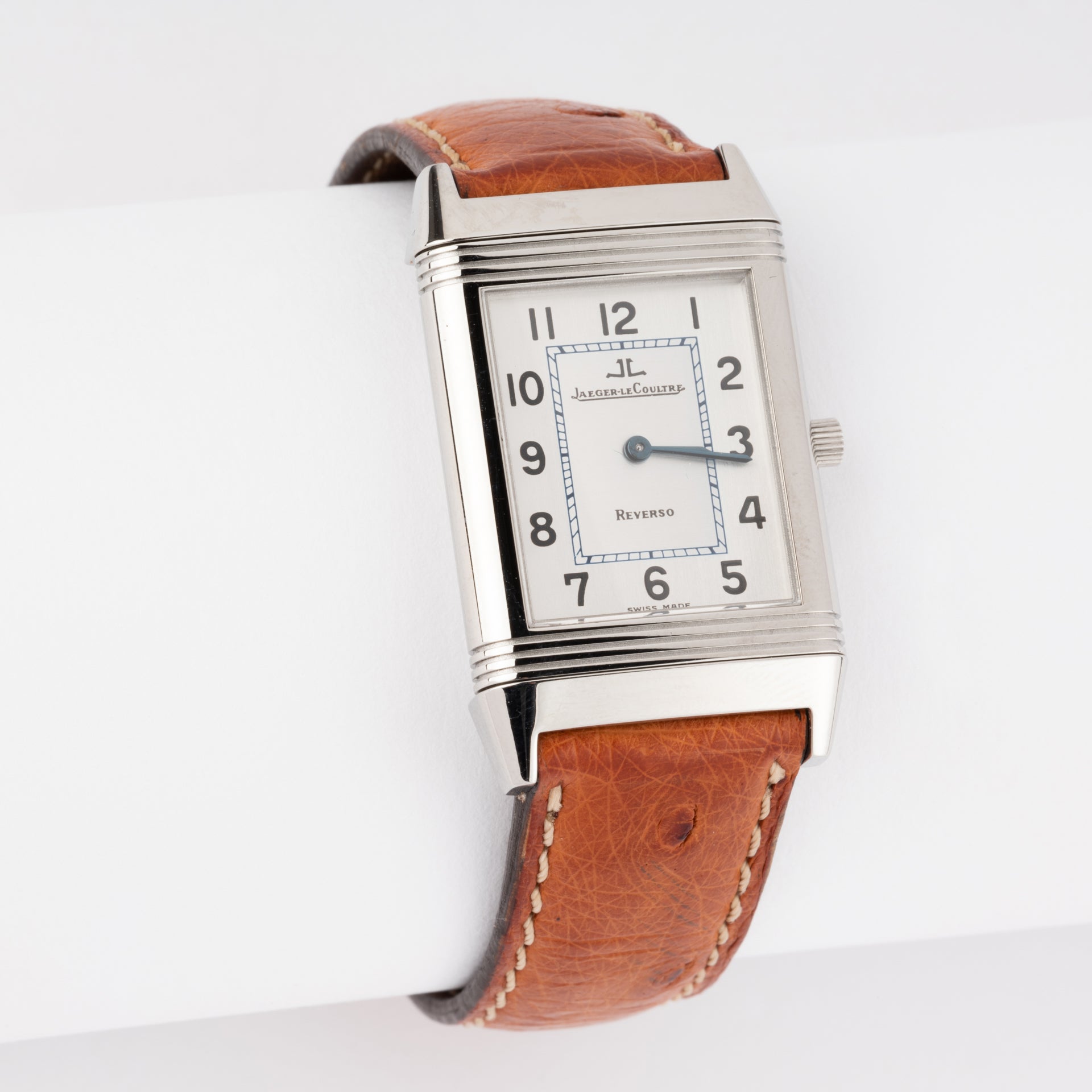 Montre Jaeger LeCoultre "Reverso" en acier sur cuir, Full Set