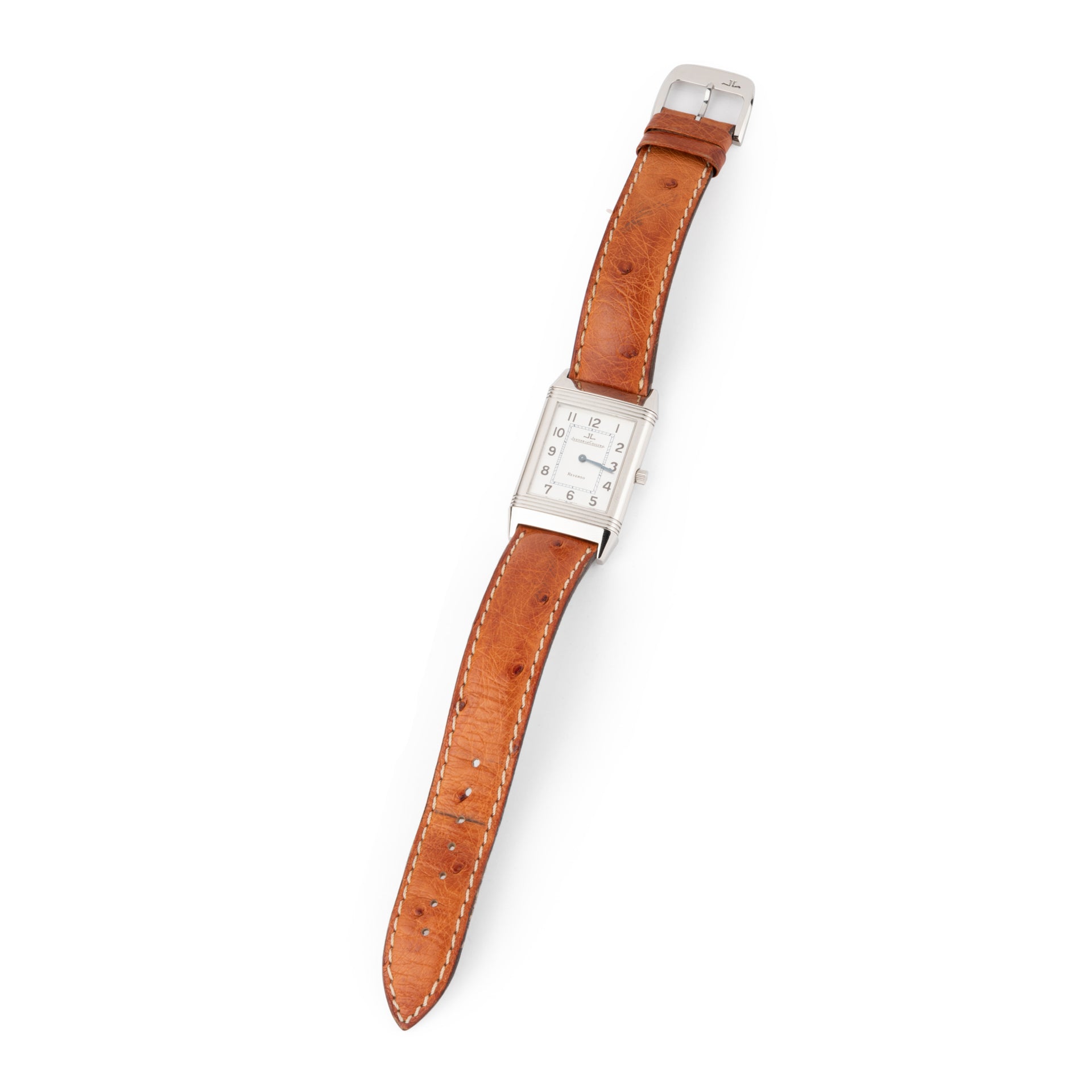Montre Jaeger LeCoultre "Reverso" en acier sur cuir, Full Set
