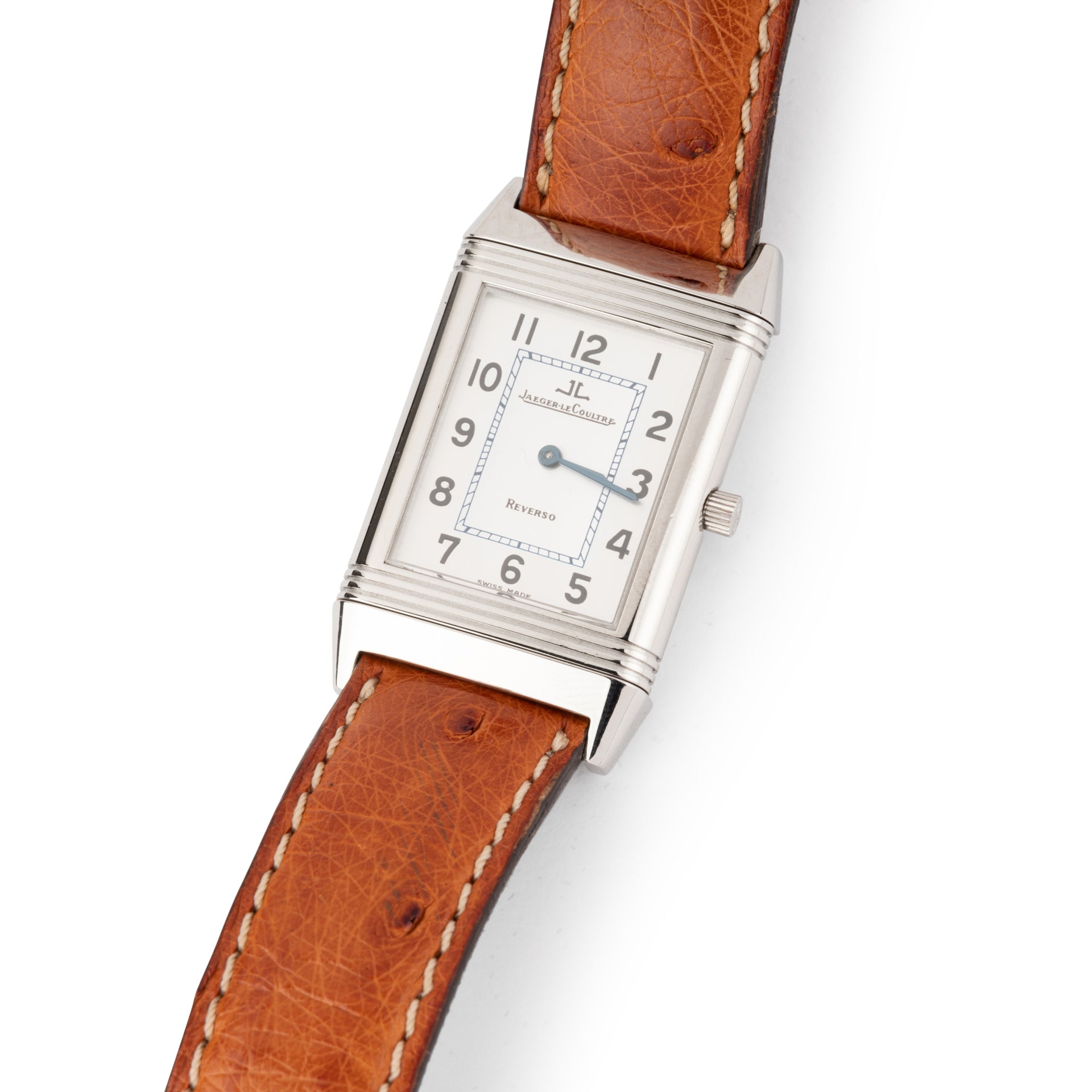 Montre Jaeger LeCoultre "Reverso" en acier sur cuir, Full Set