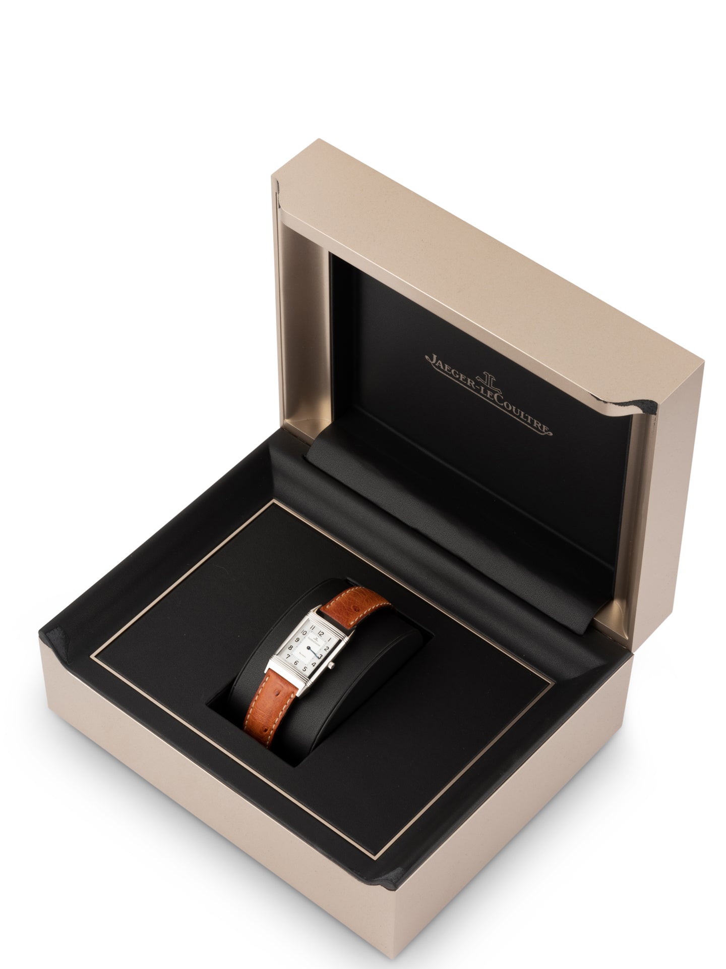 Montre Jaeger LeCoultre "Reverso" en acier sur cuir, Full Set