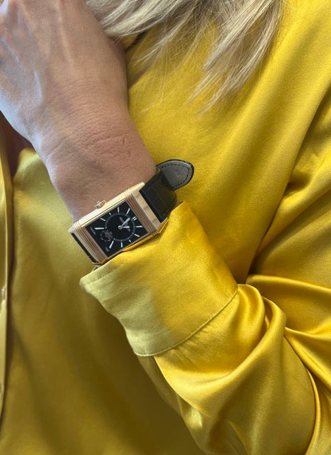 Montre Jaeger LeCoultre Reverso Duoface en or rose sur cuir full set