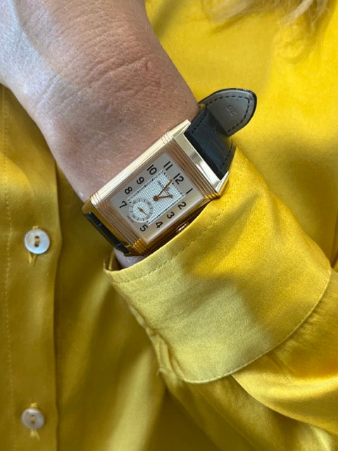 Montre Jaeger LeCoultre Reverso Duoface en or rose sur cuir full set