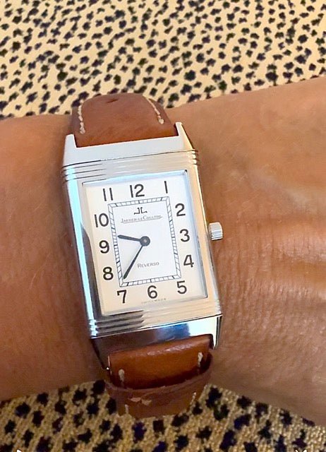 Jaeger Lecoultre montre Reverso en acier sur bracelet cuir mécanique - Maison Eloe