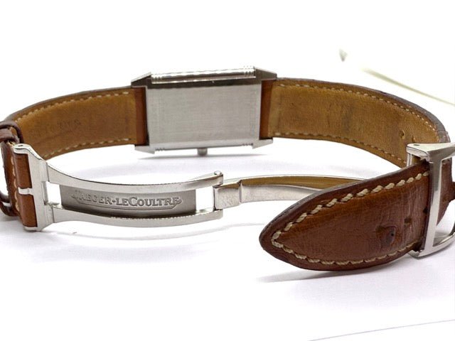 Jaeger Lecoultre montre Reverso en acier sur bracelet cuir mécanique - Maison Eloe