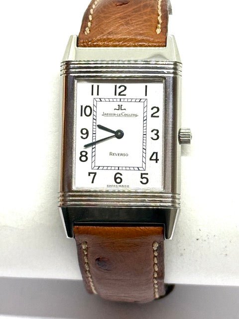 Jaeger Lecoultre montre Reverso en acier sur bracelet cuir mécanique - Maison Eloe