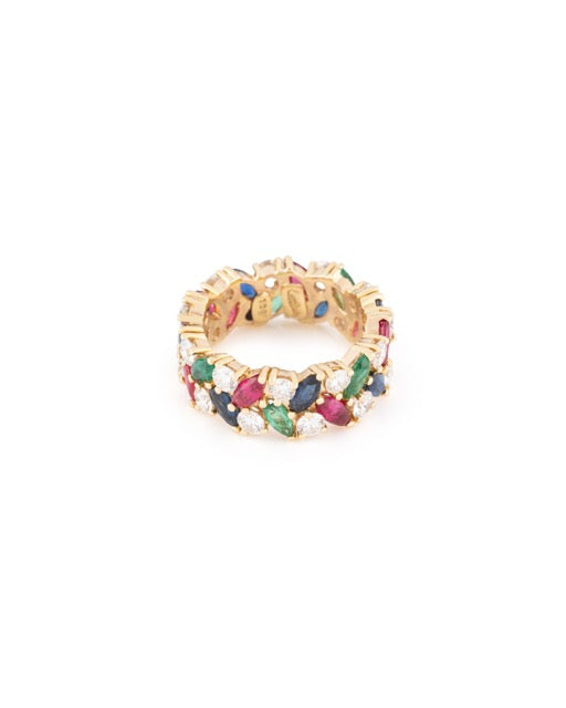 Kutchinsky, yellow gold ring with sapphires, emeralds, rubies and diamonds