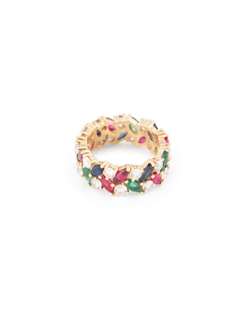 Kutchinsky, yellow gold ring with sapphires, emeralds, rubies and diamonds