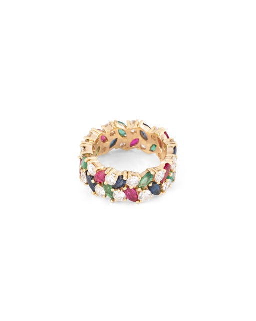 Kutchinsky, bague en or jaune, saphirs, émeraudes, rubis et diamants