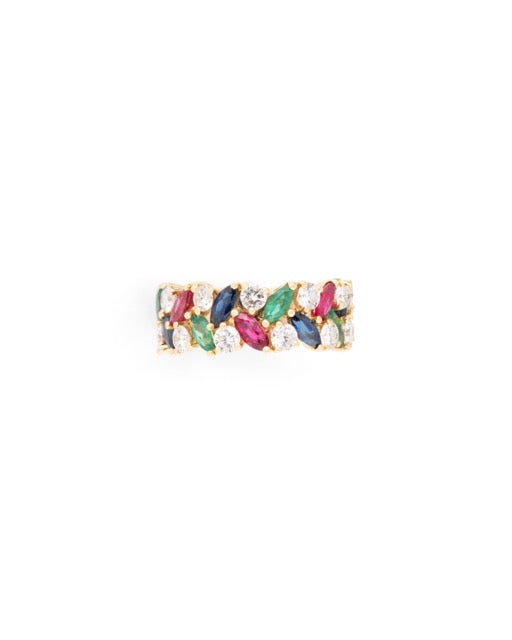 Kutchinsky, yellow gold ring with sapphires, emeralds, rubies and diamonds