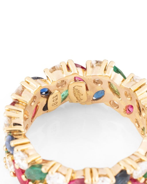 Kutchinsky, bague en or jaune, saphirs, émeraudes, rubis et diamants
