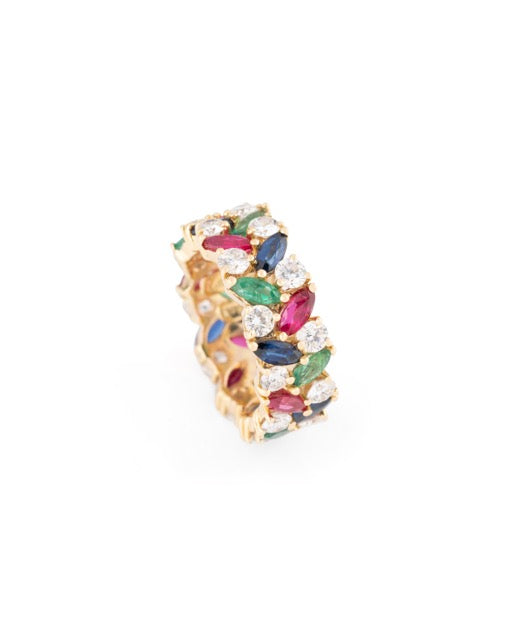 Kutchinsky, yellow gold ring with sapphires, emeralds, rubies and diamonds