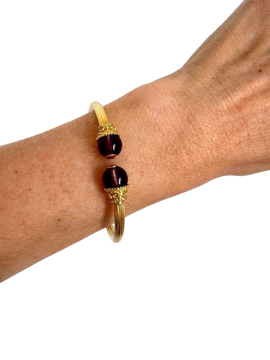 Lalaounis Bracelet jonc ouvert vintage Or Améthyste - Maison Eloe
