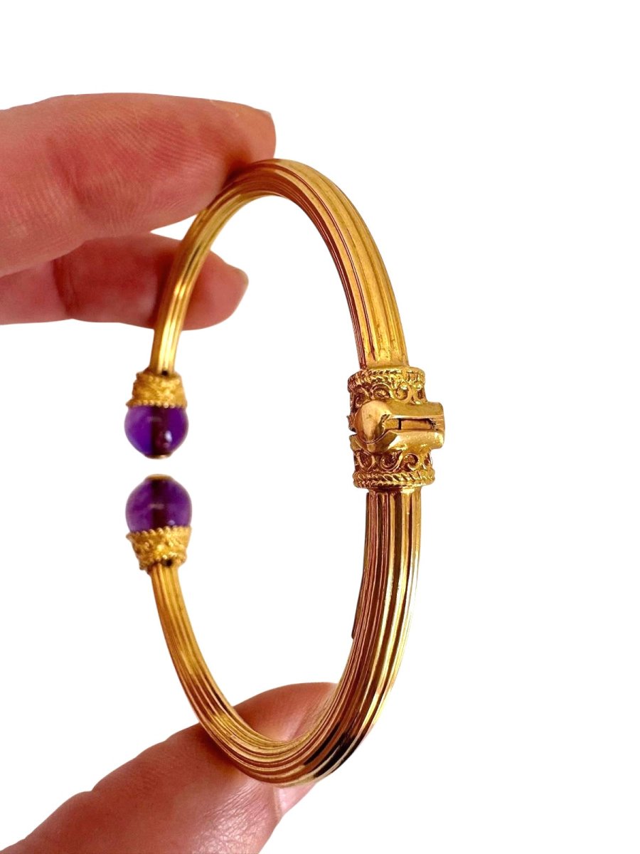 Lalaounis Bracelet jonc ouvert vintage Or Améthyste - Maison Eloe