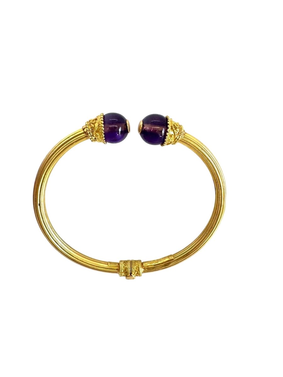 Lalaounis Bracelet jonc ouvert vintage Or Améthyste - Maison Eloe