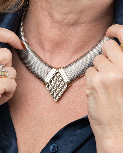 Lalaounis, Collier Tubogas Argent et or vintage