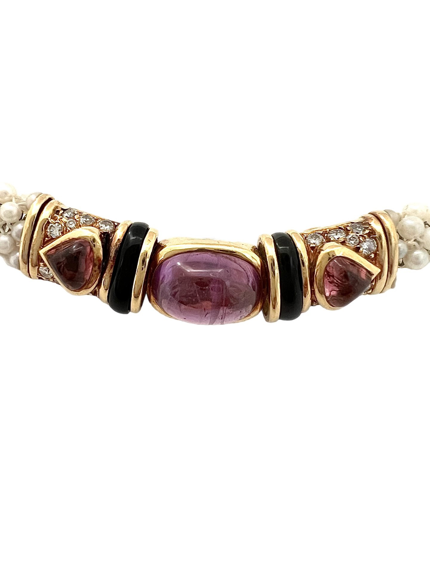 Marina B necklace in pearls, pink sapphire, blue sapphires, tourmaline and diamonds