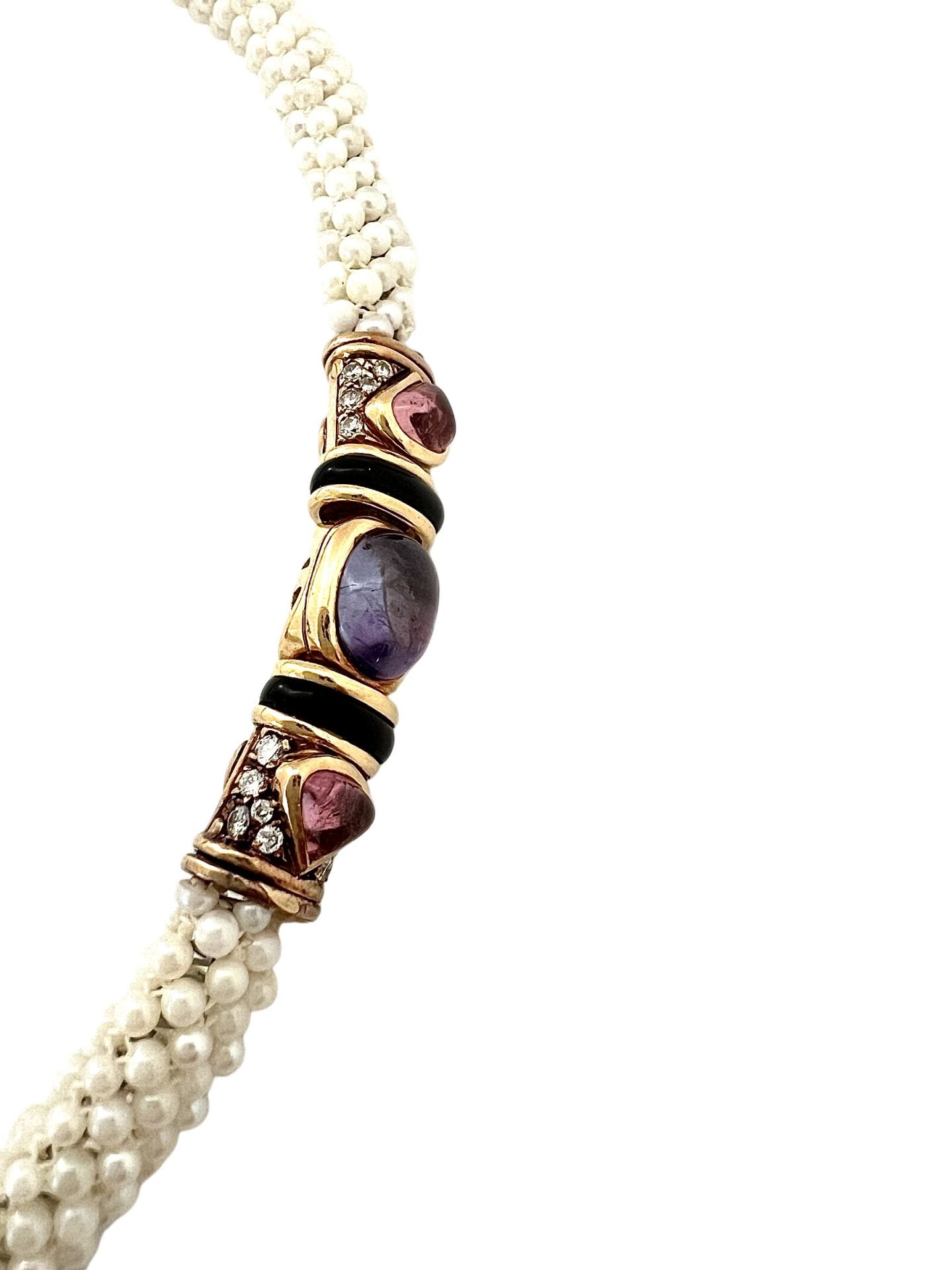 Marina B necklace in pearls, pink sapphire, blue sapphires, tourmaline and diamonds