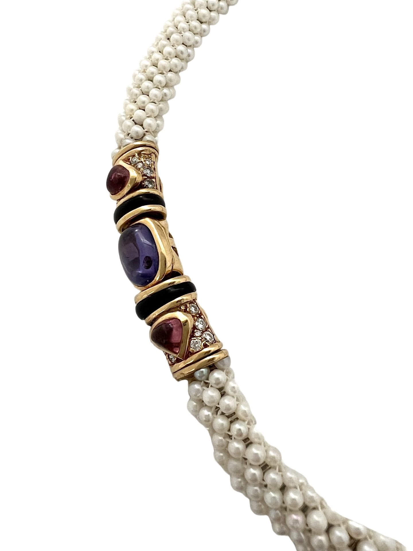 Marina B necklace in pearls, pink sapphire, blue sapphires, tourmaline and diamonds