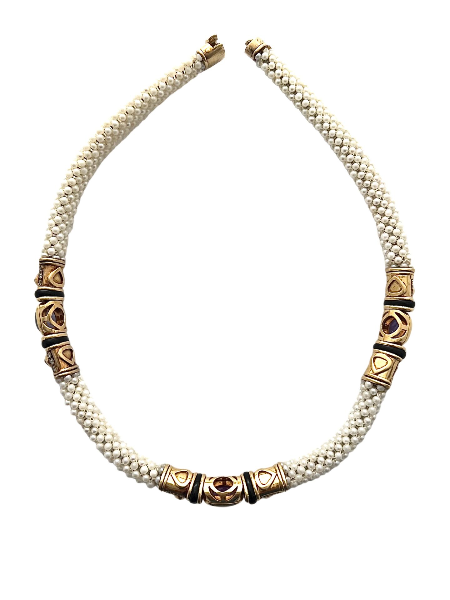 Marina B necklace in pearls, pink sapphire, blue sapphires, tourmaline and diamonds