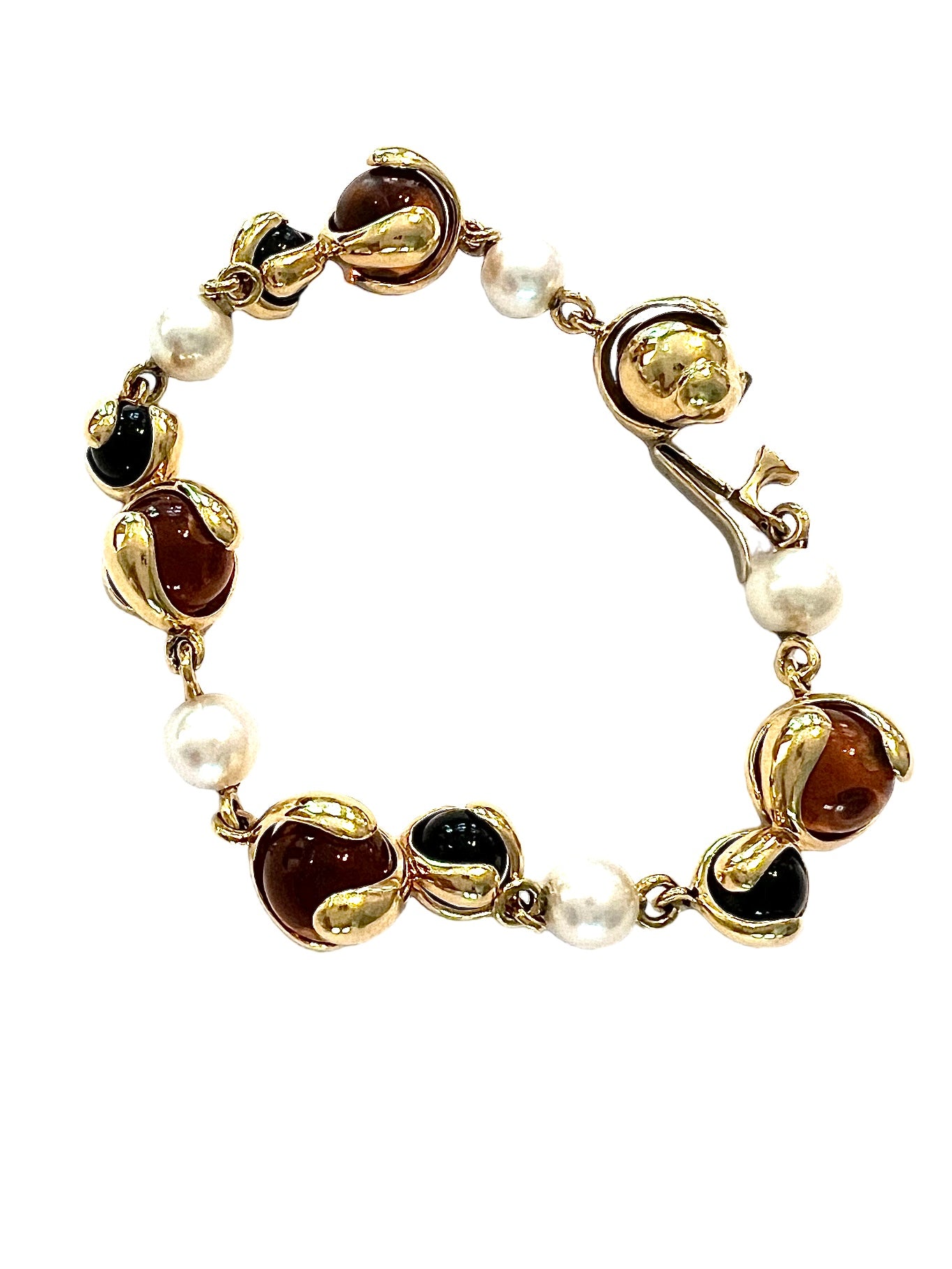 Bracelet Marina B, "Cardan"Or, Citrine, Onyx et perles de culture